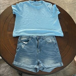 Boxy Light Blue Waffle Knit Tee
